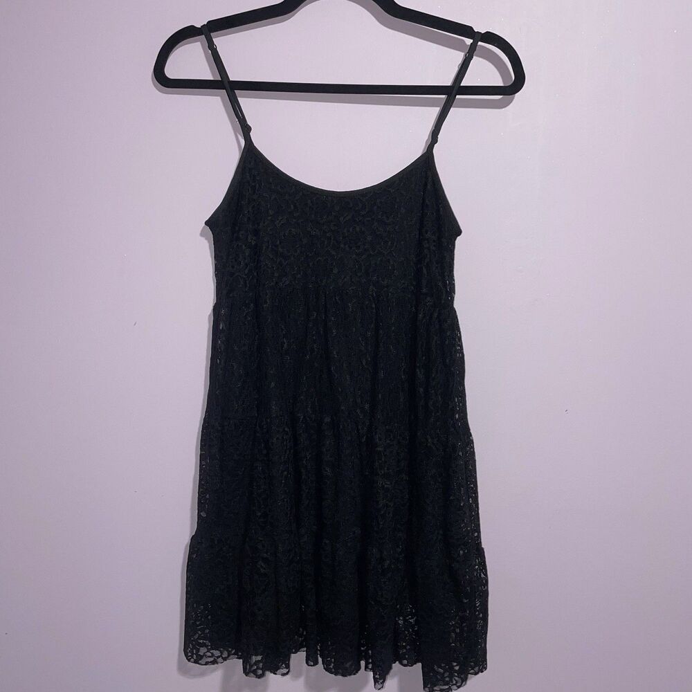 Toumai Babydoll Y2K Tank Top Women Small Black Tiered Lace Overlay Whimsigoth